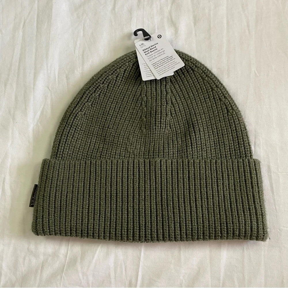 Lululemon Ribbed Merino Wool-Blend Knit Beanie Hat HBCN Olive Green Size L/XL - Picture 2 of 4